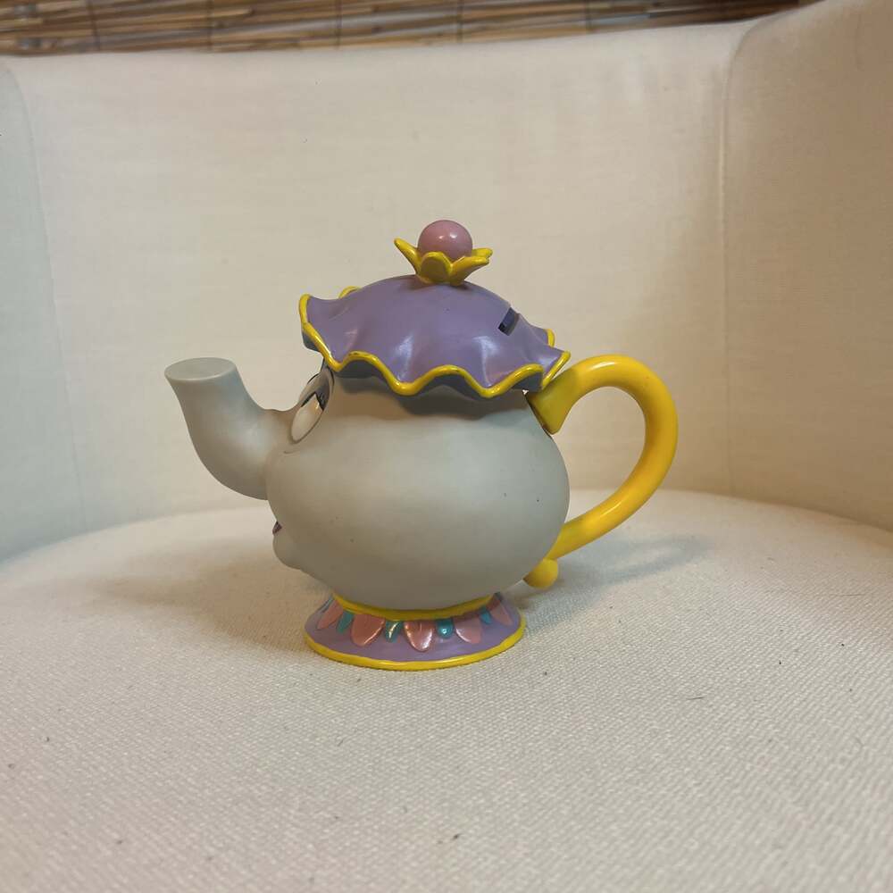 Disney Mrs Potts Teapot Coin Bank Beauty And The Beast Hard Rubber Plastic Piggy - Picture 6 of 9